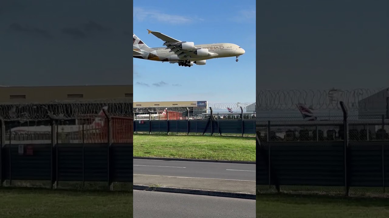 Stunning A380 landing at London Heathrow Airport #a380 #aviation #airbusa380