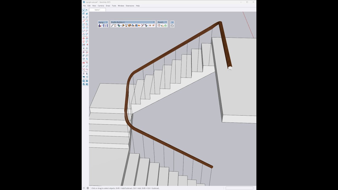 Plugin Upright Extrude,  Profile Buider, Shape Bender, Curviloft vẽ tay vịn gỗ khác nhau ra sao?