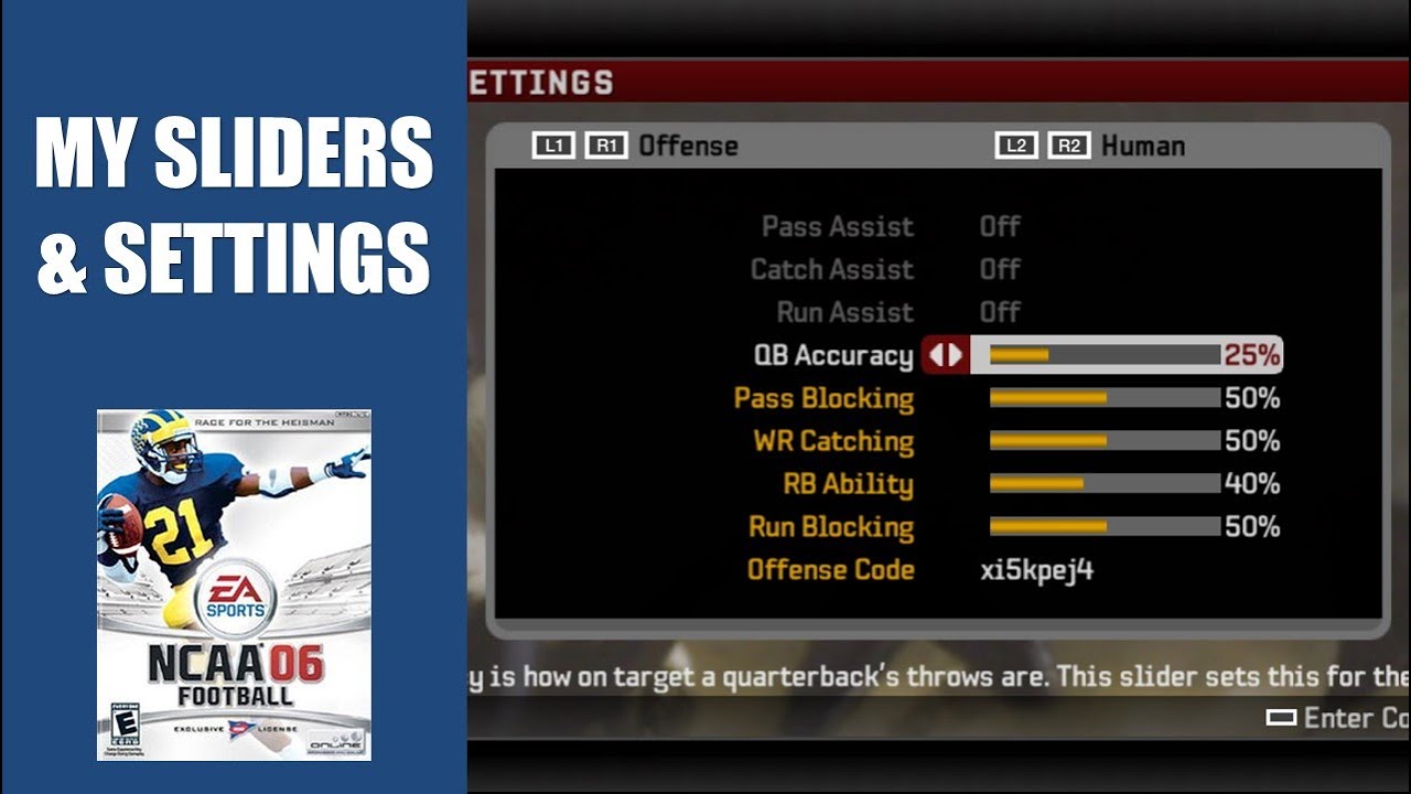 My Sliders & Settings for NCAA Football 06
