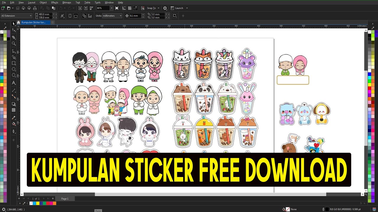 K-pop Muslims' Cartoon Sticker Collection | Bt21 Boba Format Cdr X5
