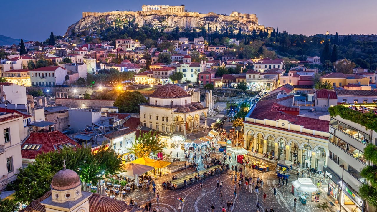 Walking through streets of Athens and Acropolis 4K