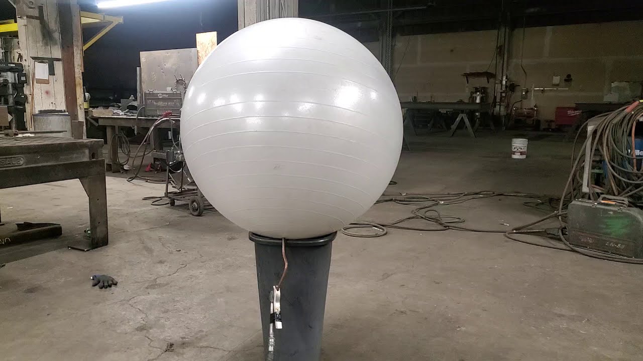 pumping up an exercise ball untill it explodes!!!
