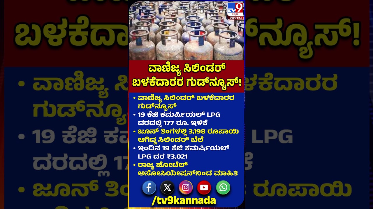 Commercial LPG Cylinder: ವಾಣಿಜ್ಯ ಸಿಲಿಂಡರ್ ದರ ಇಳಿಕೆ.. ಎಷ್ಟು ಗೊತ್ತಾ?| #TV9D
