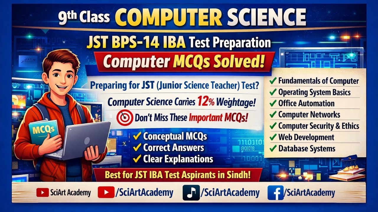 JST BPS-14 IBA Prep: Computer MCQs from Fundamentals, OS, Networks & DB | SciArt Academy 💻📚