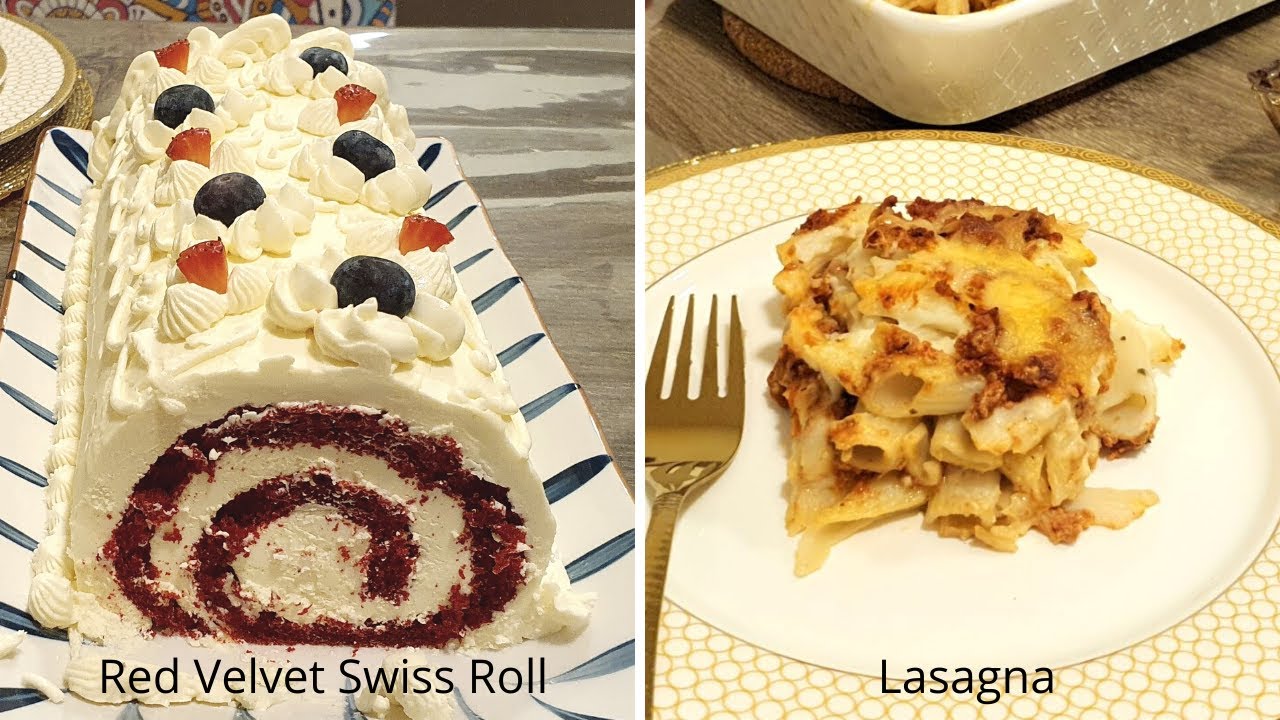 Eid Special Recipes - Red Velvet Swiss Roll - Lasagna (without Lasagna Sheets)