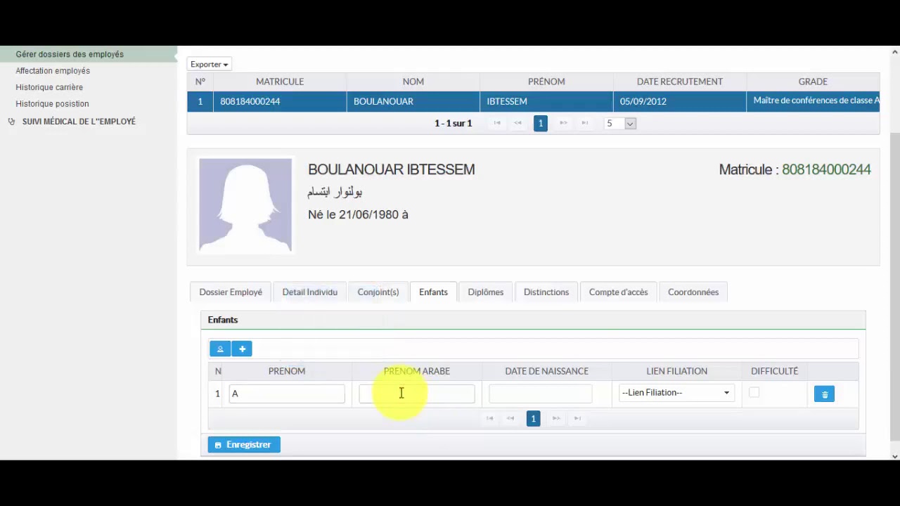 Progres GRH , Mise à jour des dossiers employés