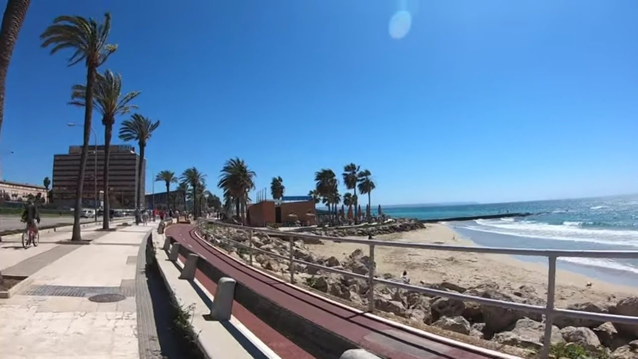 Palma de Mallorca Beachside Walking Tour/ City Beach Majorca/ Paseo Maritimo, Spain 4K 2022 🇪🇸