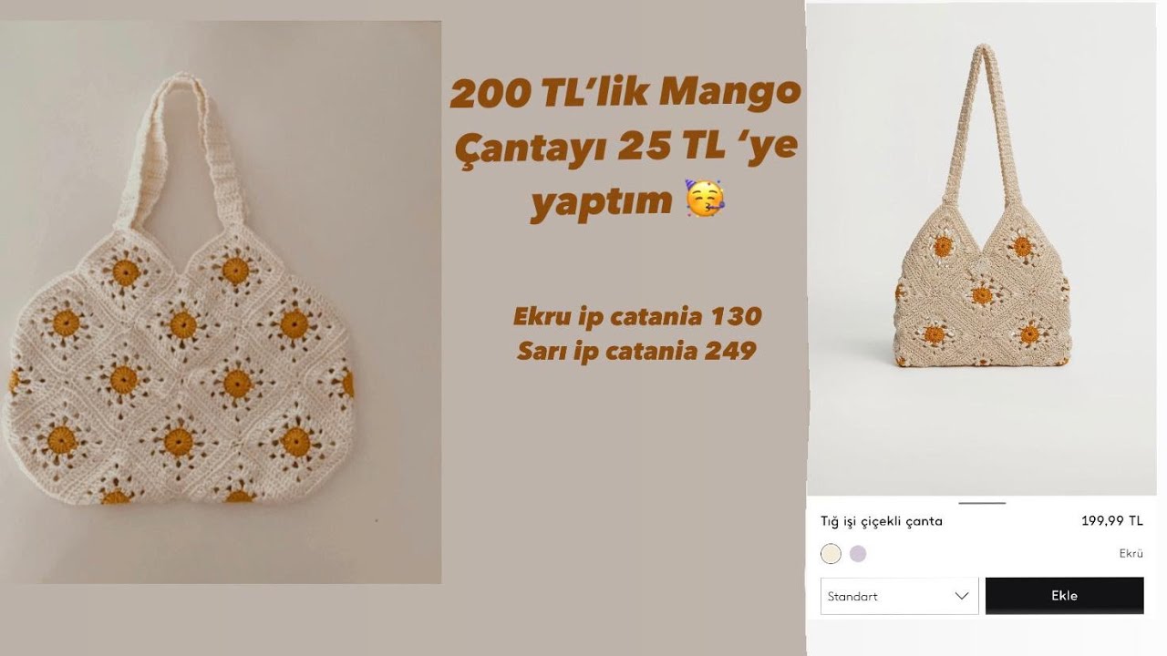 Tığ İşi Örgü Çanta | 200 TL’lik Mango Çantayı 25 TL’ye Yaptım | Mango Floral Crochet Bag
