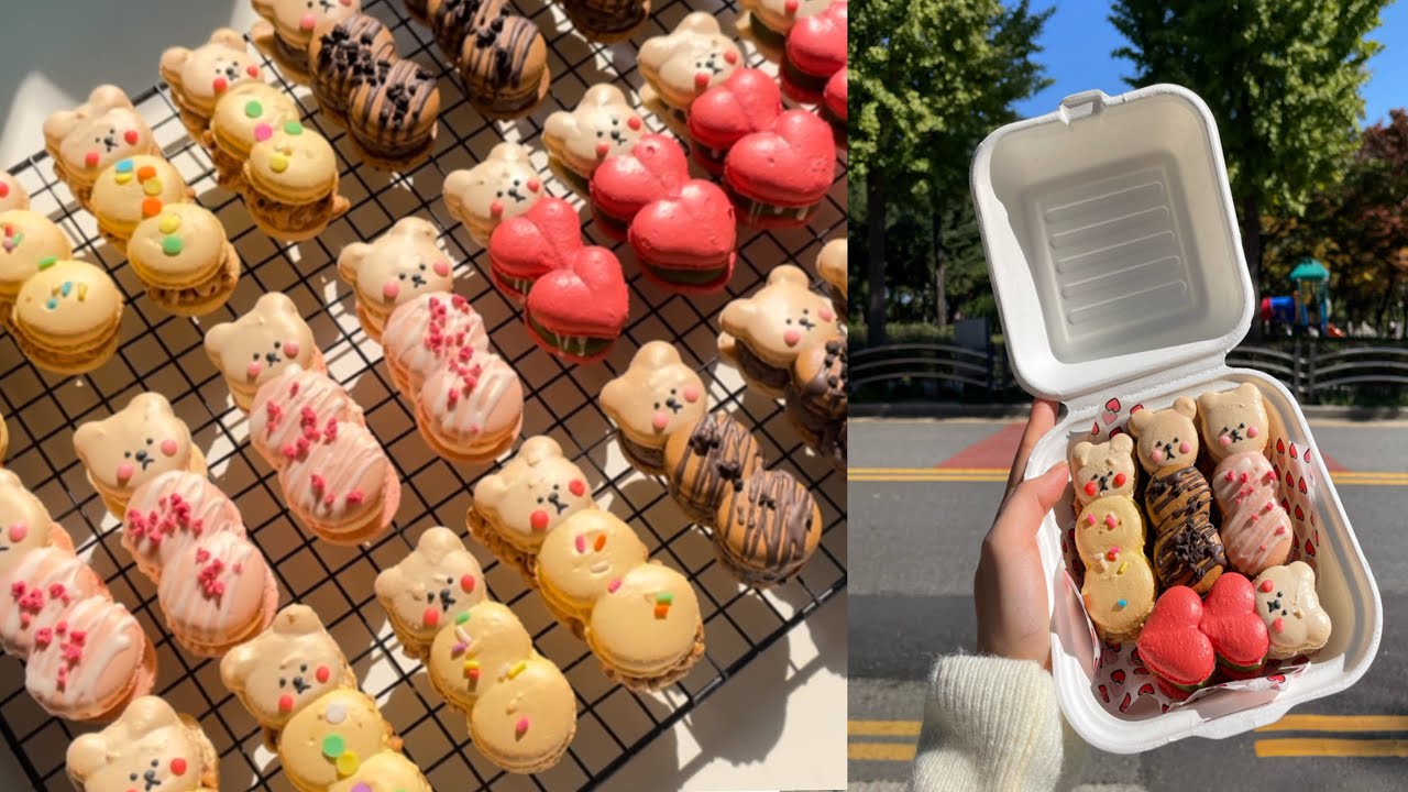 11/11 곰돌이 빼빼로 마카롱 만들기 (곰빼로)🐻💛 / 빼빼로데이 선물 같이 준비해요 !!(죠리퐁,오레오,순수우유,말차마카롱) /홈베이킹vlog 🧑🏻‍🍳♥