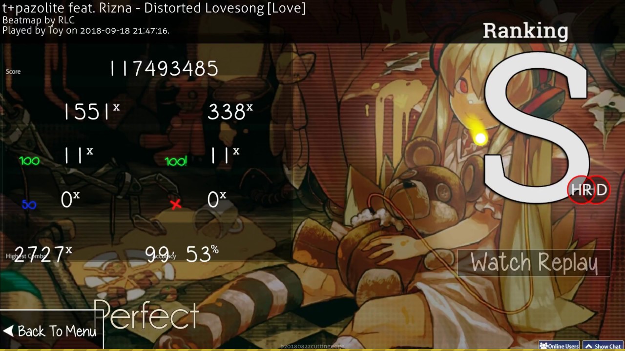 osu! | Toy | t+pazolite feat. Rizna - Distorted Lovesong [Love] +HDHR 99.53% FC #1 450pp