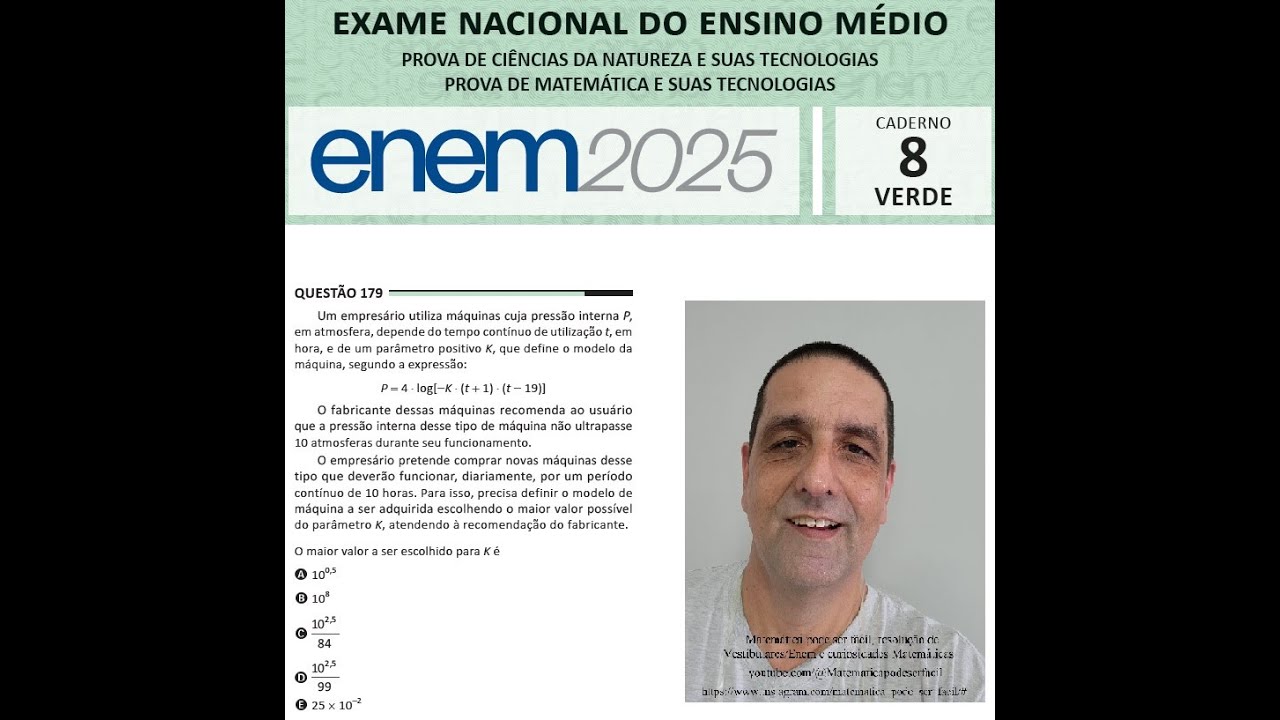 Enem 2025  Prova Verde   Questão 179   Logaritmo e Função do Segundo Grau #enem2025 #viralmathvideo 