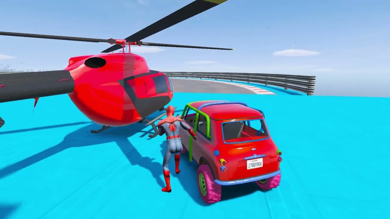 الأبطال الخارقين على دراجة نارية - Superheroes on a motorcycle against spiders with sharks GTAV
