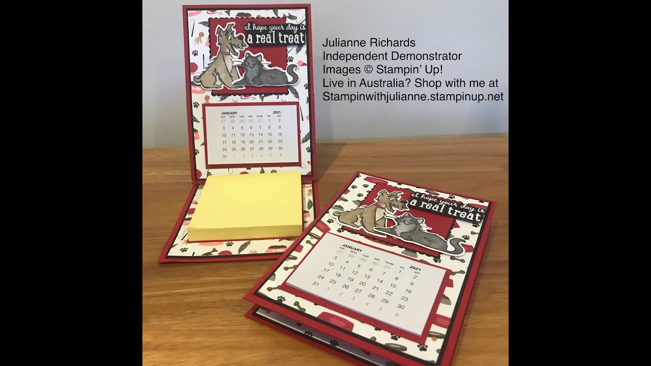 Desk Calendar with sticky note pad featuring Pampered Pets Bundle - Stampin Up - stampinwithJulianne