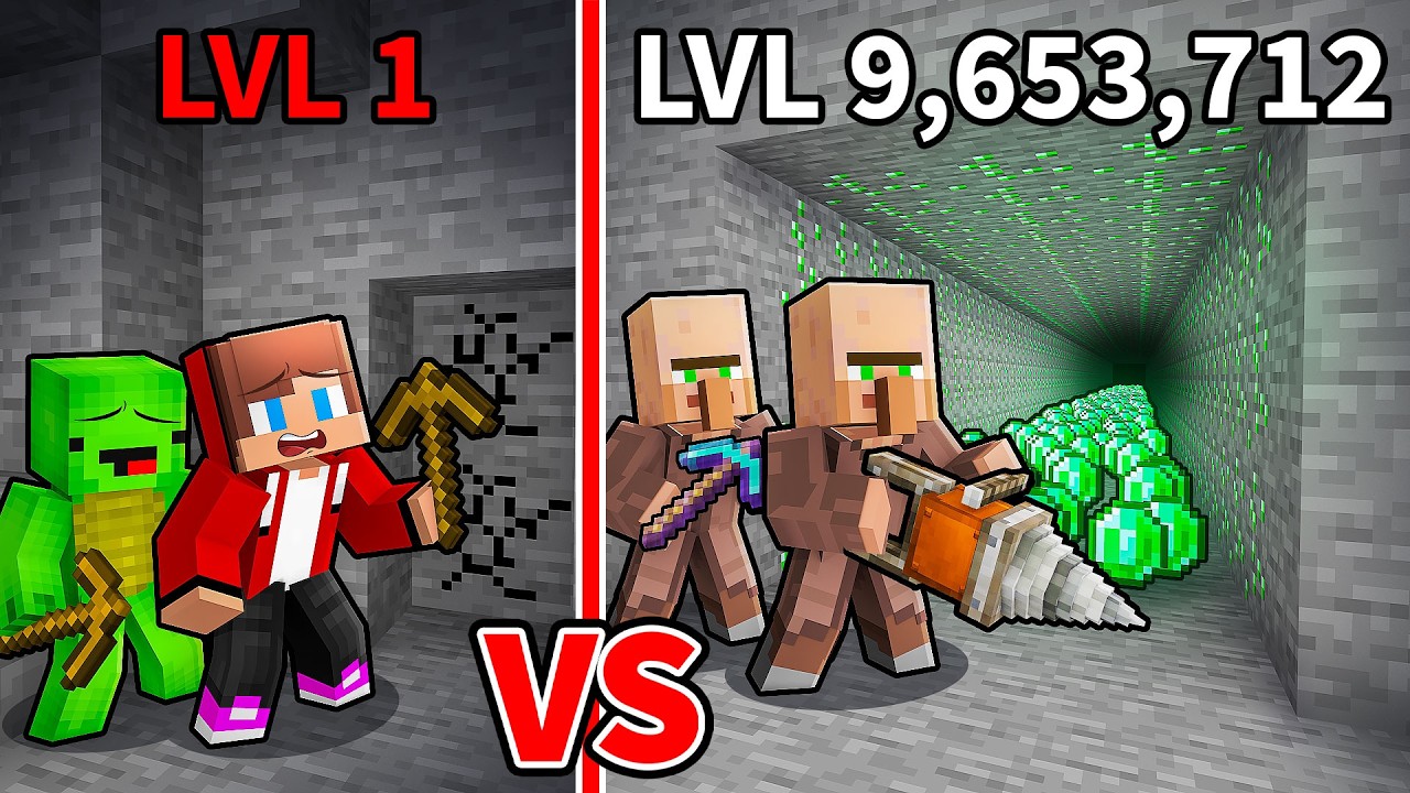 JJ and Mikey vs Villagers: POWER PICKAXE BATTLE in Minecraft - Maizen