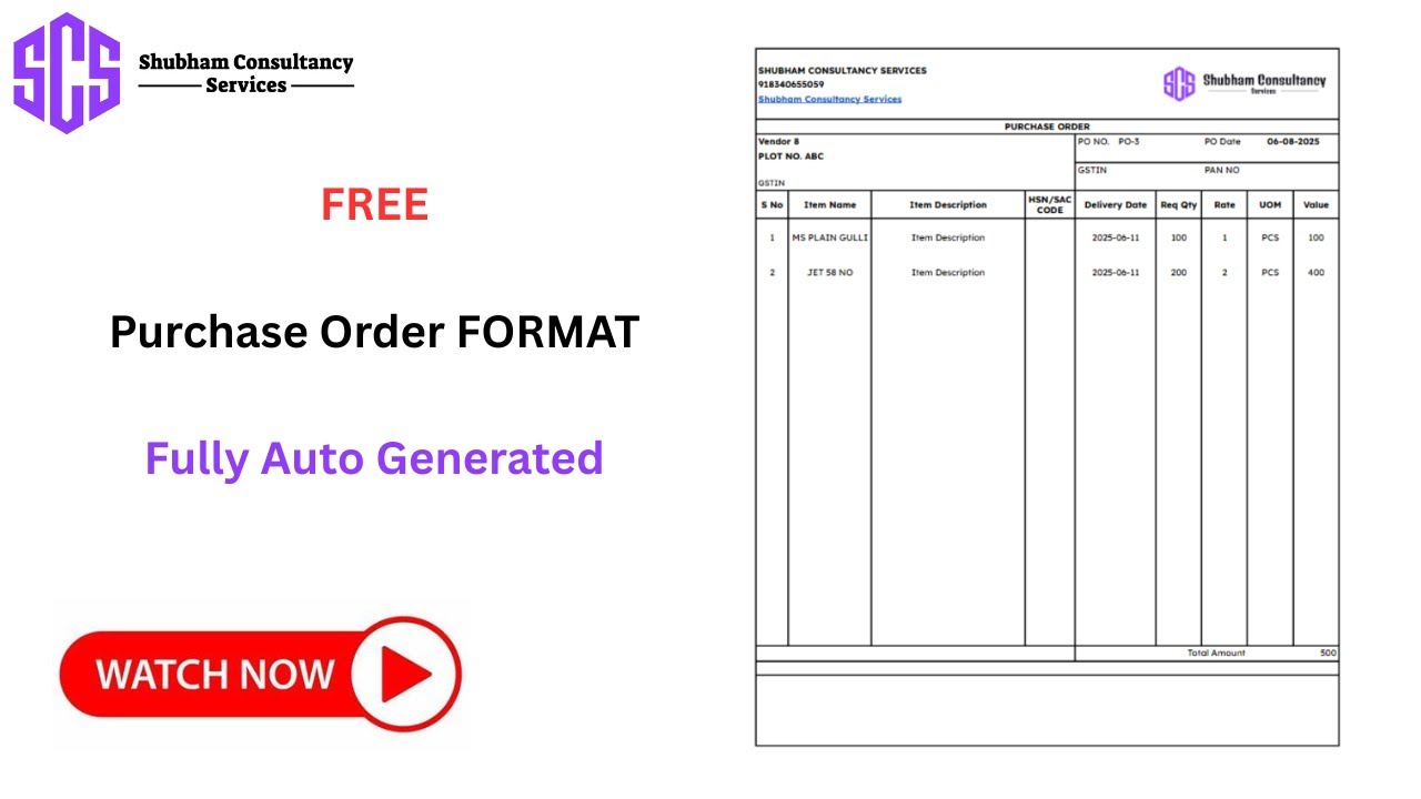 Purchase Order Format || PO Format || How to make Purchase Order? || Purchase Order in Google Sheet