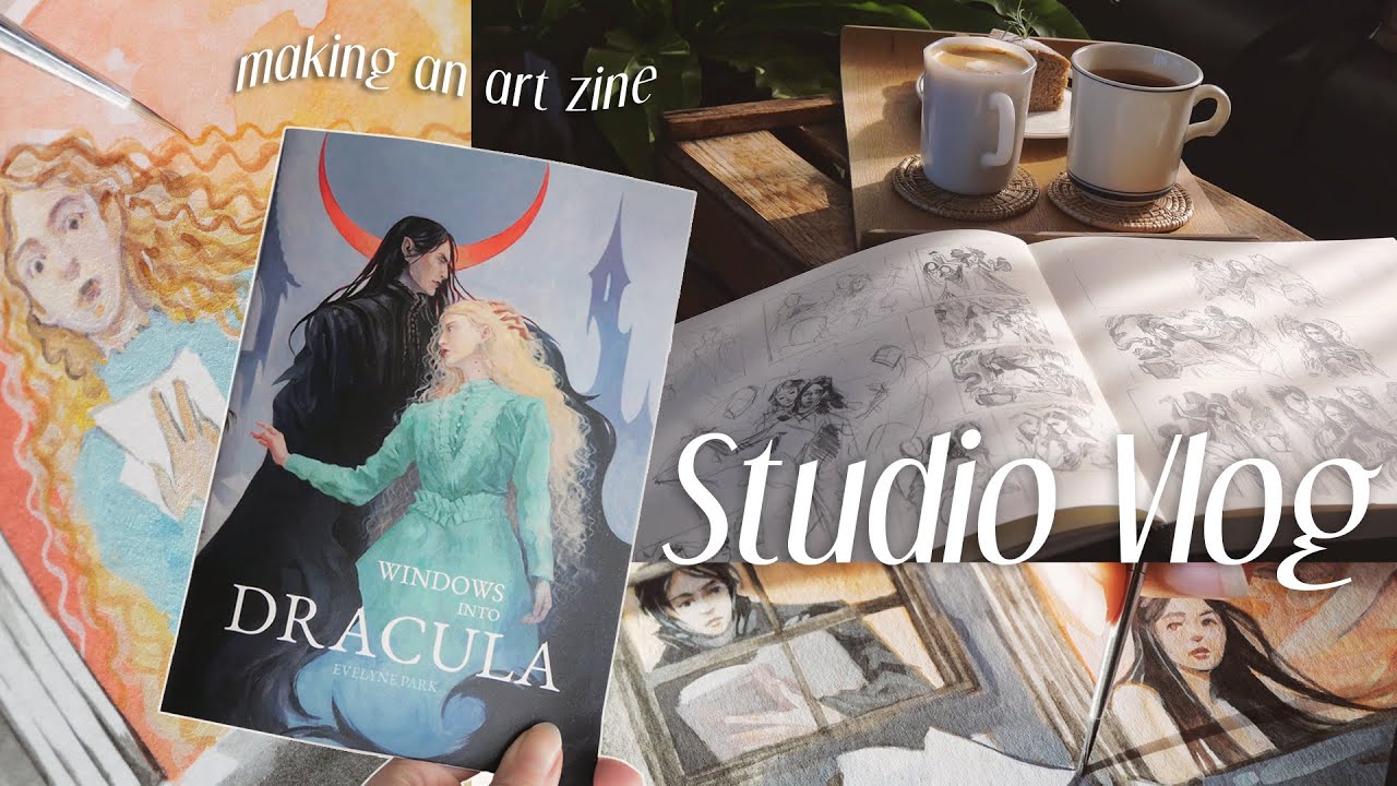 cozy (gouache) art vlog 🖌️ making an art zine, cafe sketchbook session & Inktober daily drawings