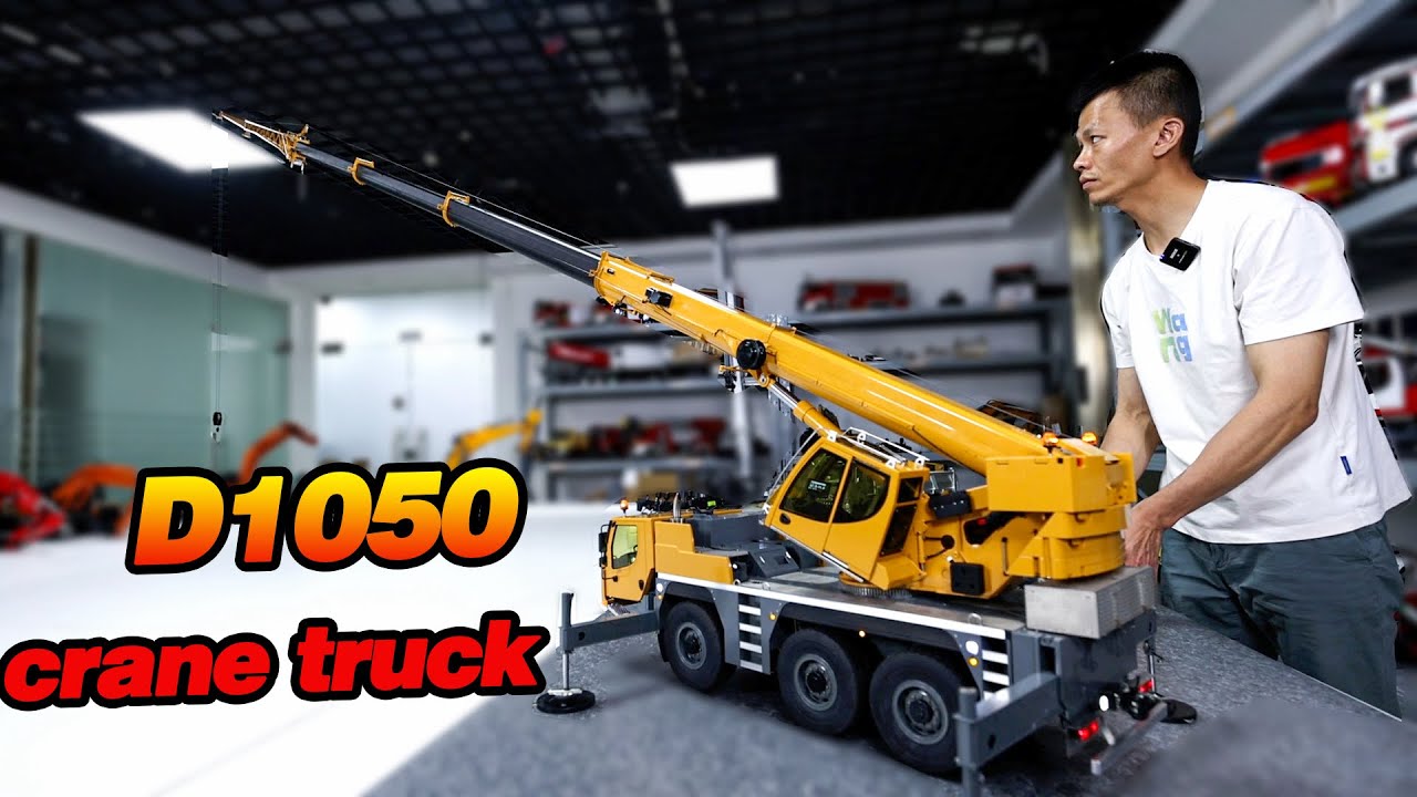 How to operate 1/14 RC D1050 crane truck, all functions test, see EV radio settings