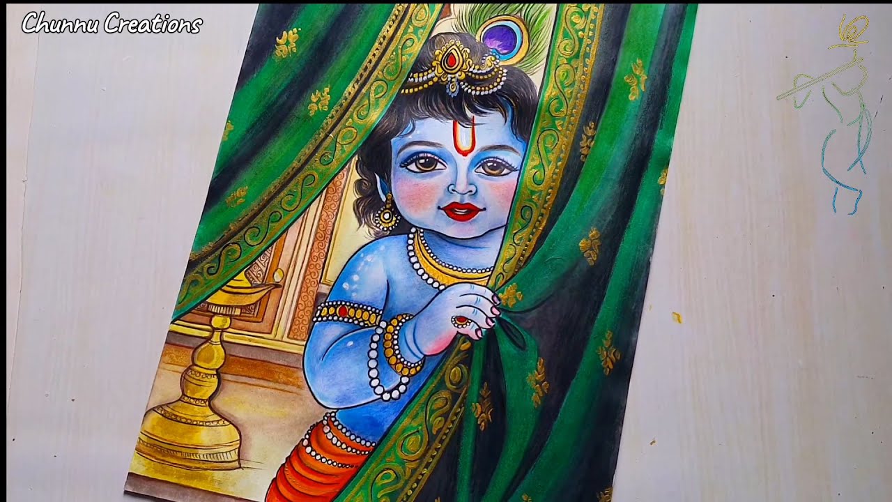 Parde Ke Peeche Se Jhankte Krishna Ji 😍 | Cute Krishna Drawing | Divine Art