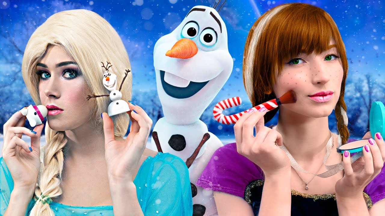 アナと雪の女王、エルサ vs アナの手作りメイク道具アイディア9連戦／メイクアップの対決！