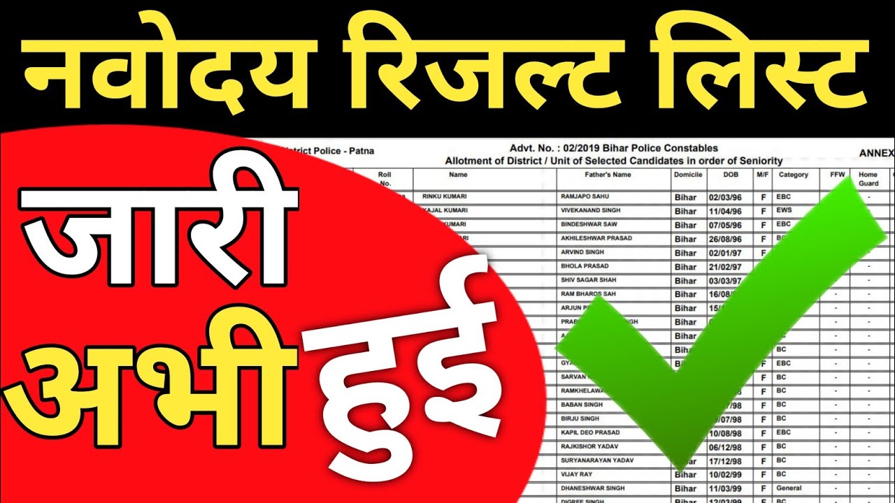 Navodaya vidyalaya class 6 entrance exam result 2021 I Jawahar navoday Vidyalay class 6 result 2021