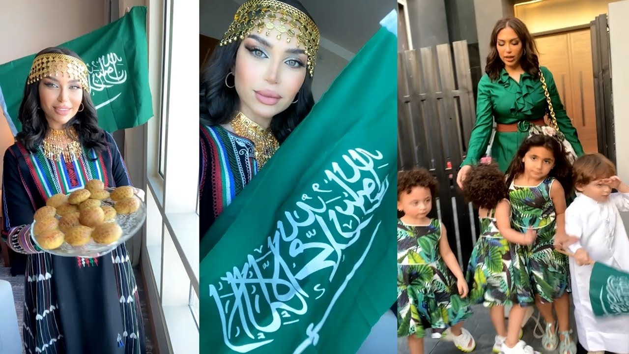 كله بالأخضر دكتوره خلود وعائلتها يستعدون للأحتفال بالعيد الوطنى السعودى 🇸🇦