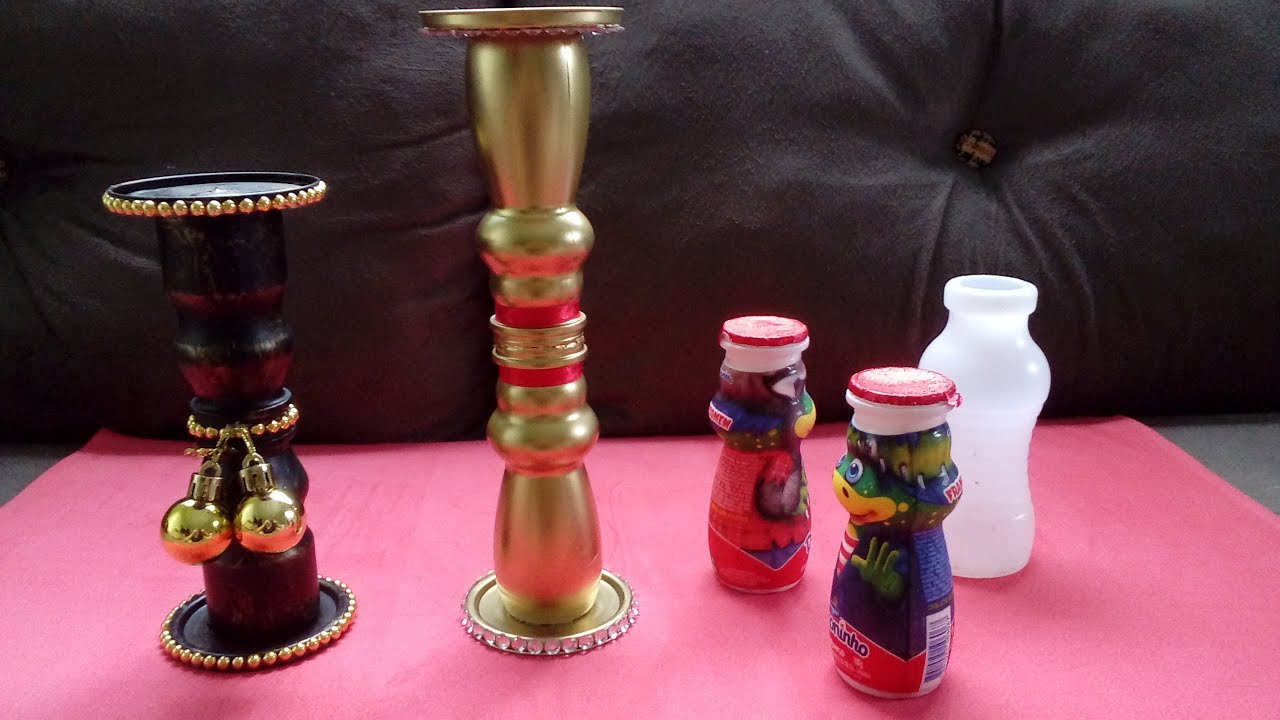 DIY-  CASTIÇAL  FEITO DE VIDROS DE IOGURTE. MESA DE NATAL ANO NOVO
