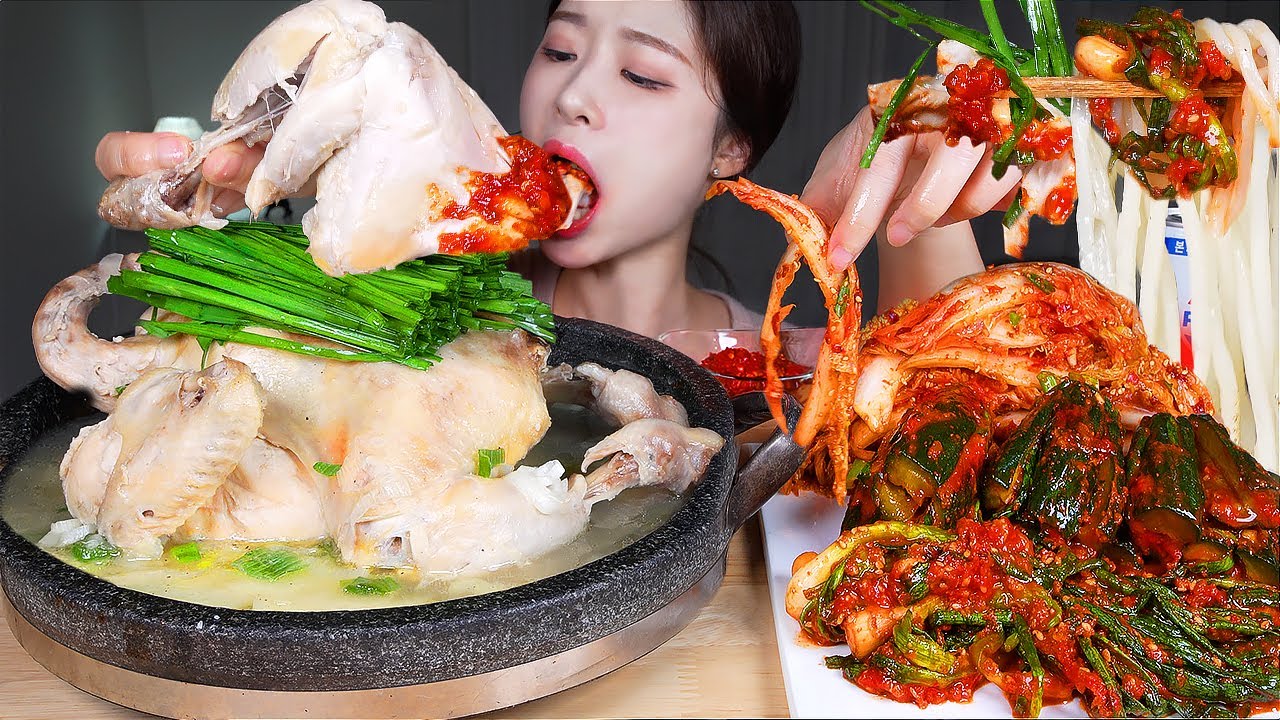 ASMR MUKBANG | Целый куриный суп 🍗 Различные острые кимчи 🔥 Острый соус и куриный суп с лапшой