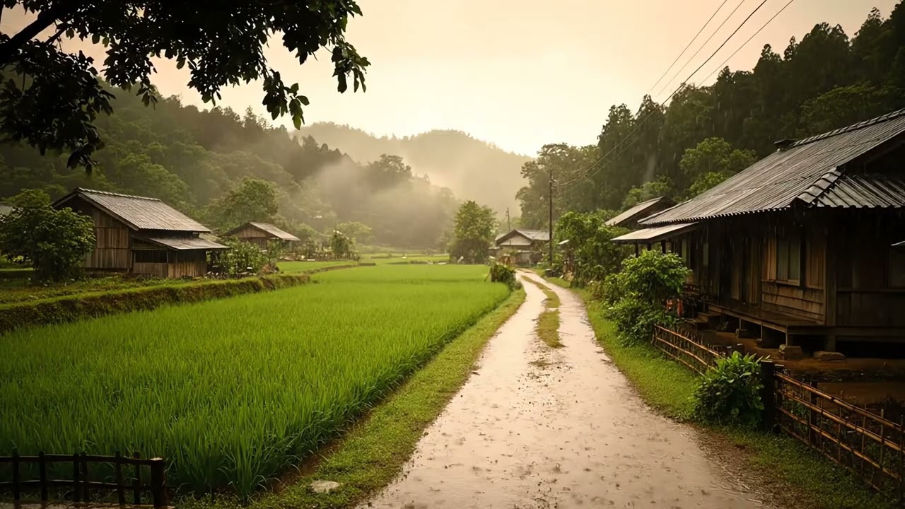 Gentle Rain in a Peaceful Village | Cozy Countryside Ambience for Sleep, Study & Relax 🌧️