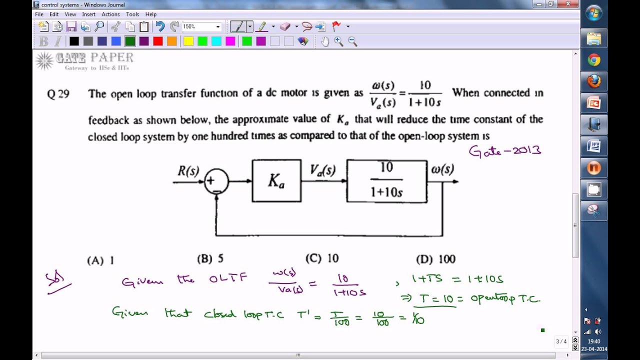 GATE 2013 ECE Design of closed loop system to reduce time constant