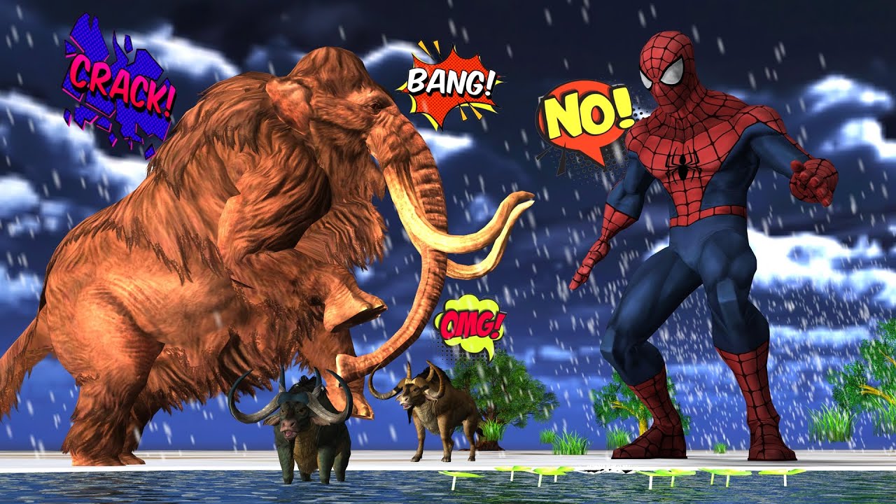 Zombie Spiderman Attack on Elephant and Wild Animals Woolly Mammoth Elephant Rescue