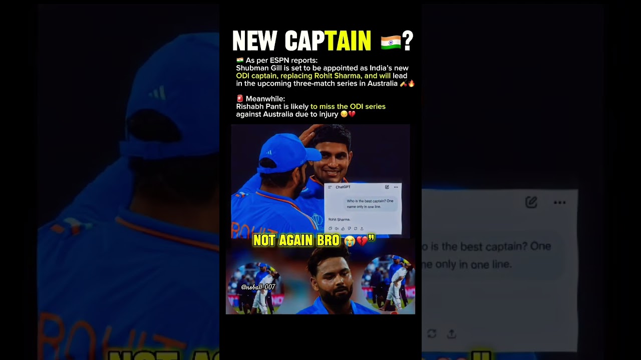 Shubman Gill Named New ODI Captain 🔥 Rishabh Pant Ruled Out of Australia Series 🇮🇳😔#shortfeed
