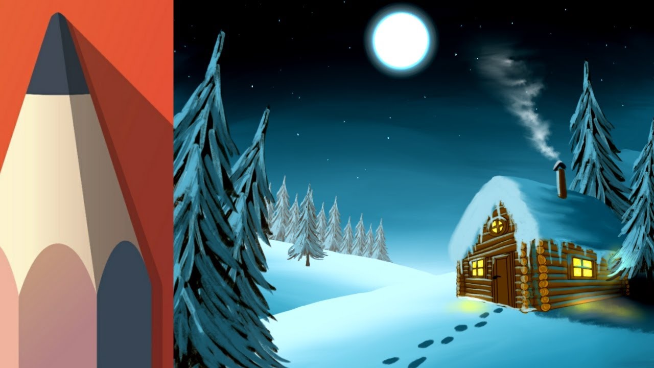 Как нарисовать зимний пейзаж с помощью Autodesk Sketchbook Mobile