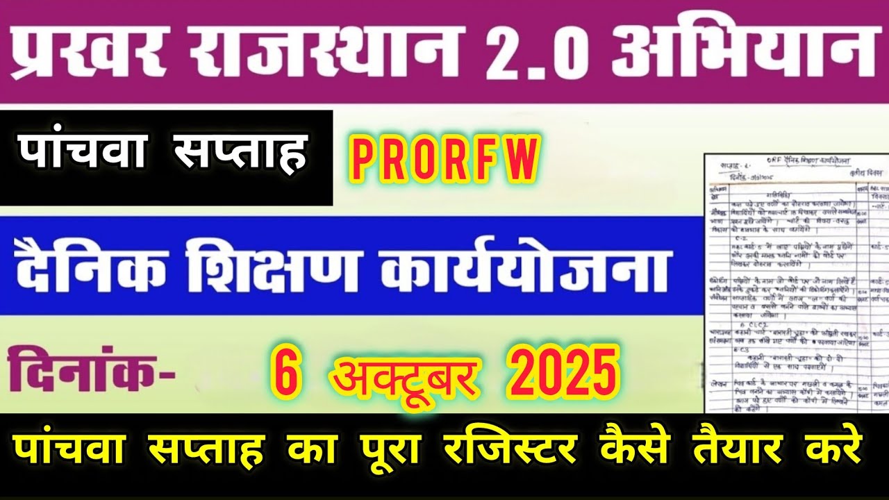 प्रखर राजस्थान दैनिक योजना W5D1 - PRAKHAR RAJASTHAN ORF DAILY PLANNING - WEEK 5 DAY 1 - PRORFW5D1
