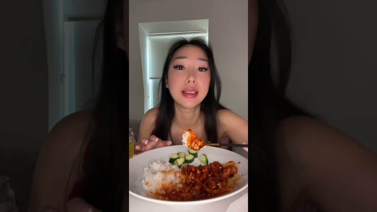 crispy shredded beef with cucumber and jasmine rice