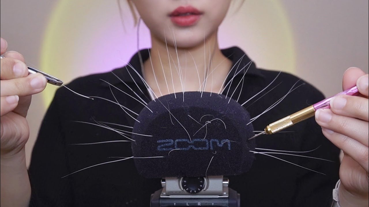 [ASMR] 마이크에 꽂힌 고양이 수염 제거하기 *최강 자극* | 마이크 괴롭히기 5