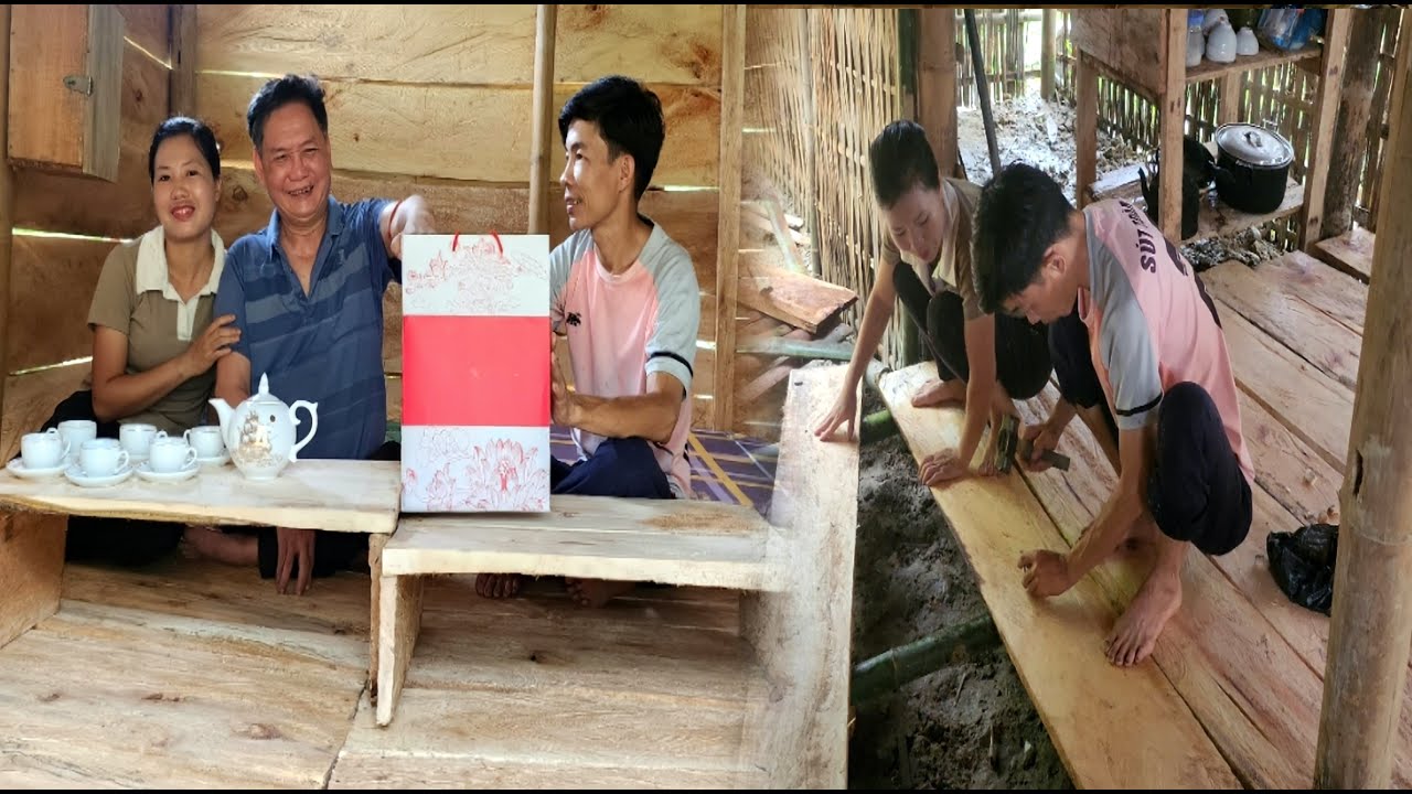 Completed drinking table, dining table, kitchen floor -Tea set warmed as a gift to a disabled father