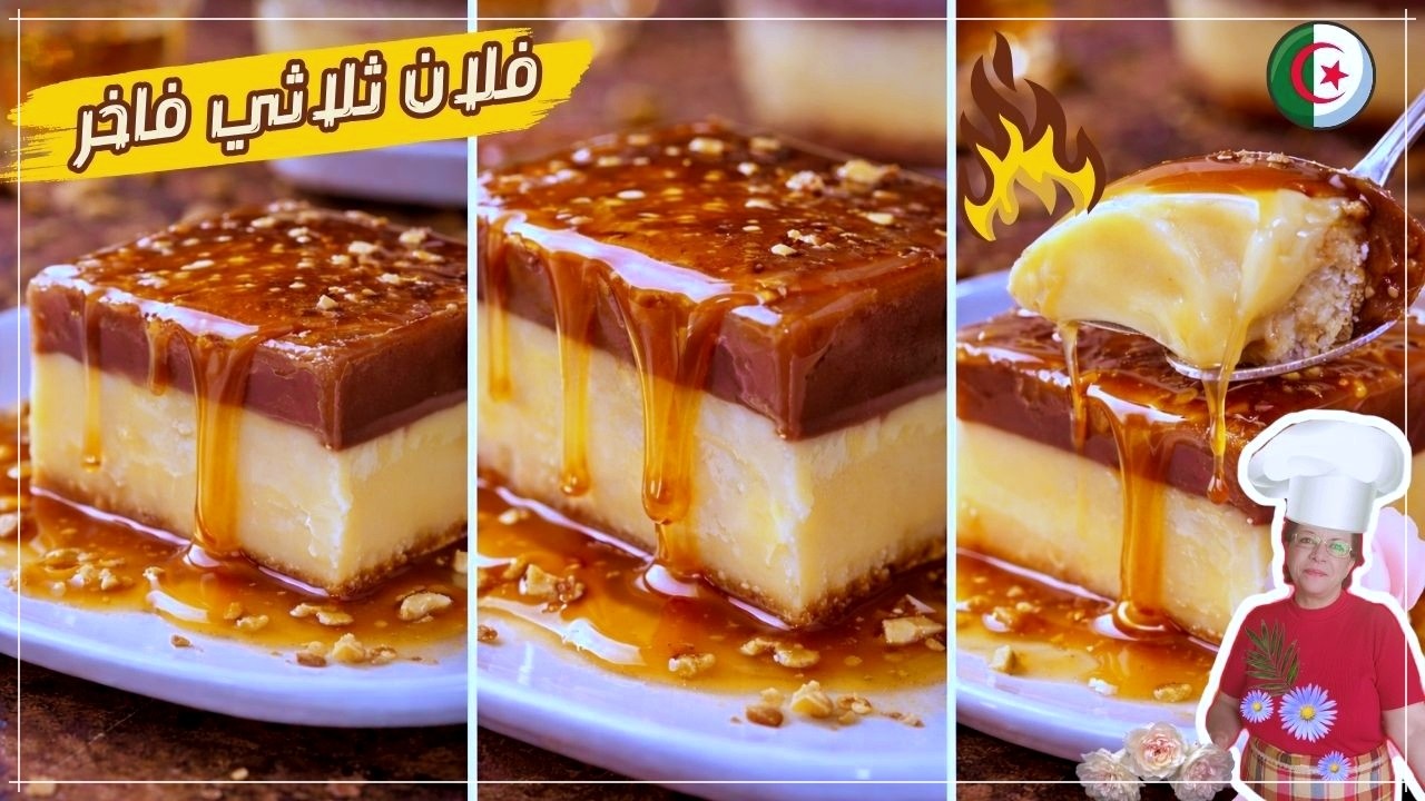 فلان ثلاث طبقات🍌🍫🍯الموز، الشكولا، الكراميل والبسكويت | تحلية راقية بمكونات بسيطة