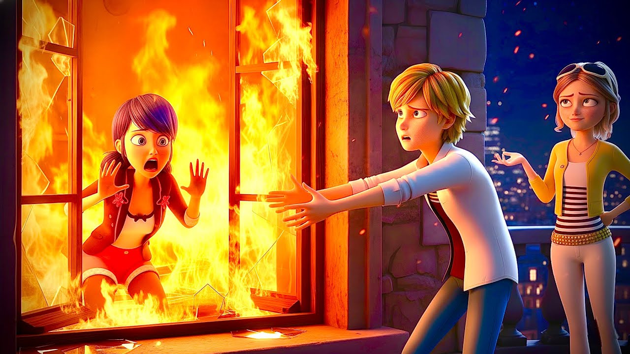 Chloe Burns Marinette house 🔥 adrien rescue marinate from burning apartment. @MakeitPossiblechannel 