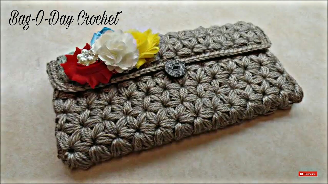Crochet Puff Star Stitch Clutch  Bag O Day Crochet Tutorial 304 Subtitles Available in 21 Languages