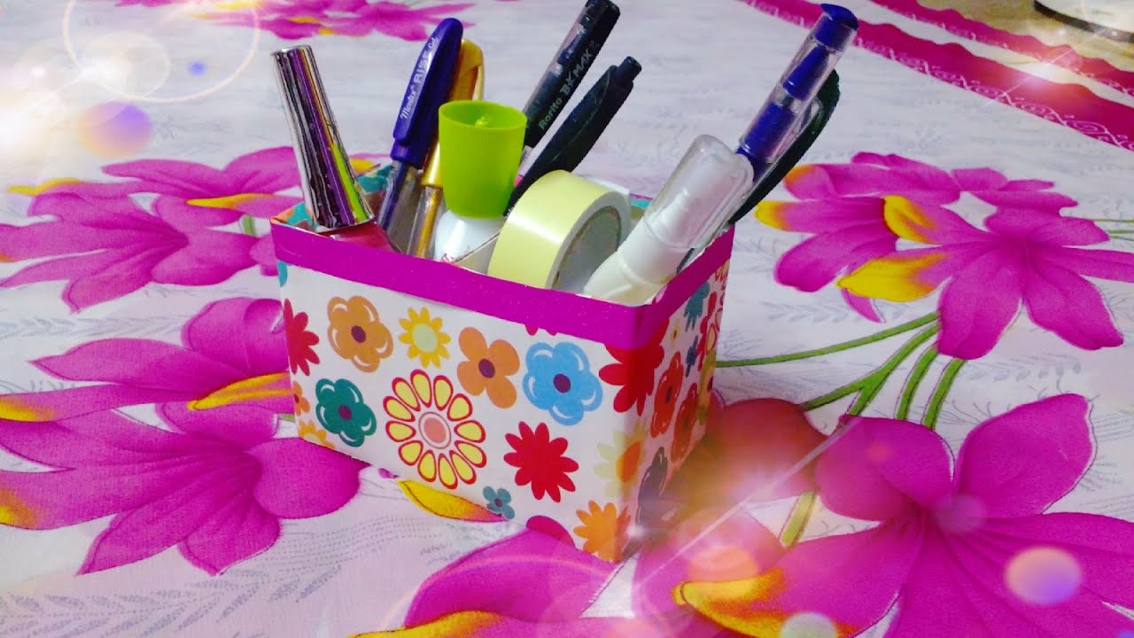 Easy and Pretty Pen stand out of old tonic or hair oil boxes