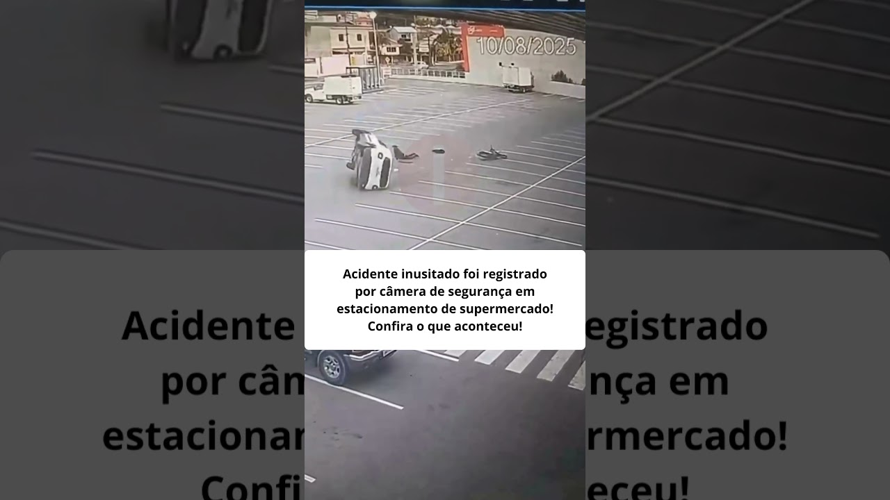 Acidente inusitado foi registrado por c&acirc;mera de seguran&ccedil;a em um estacionamento de um supermercado!