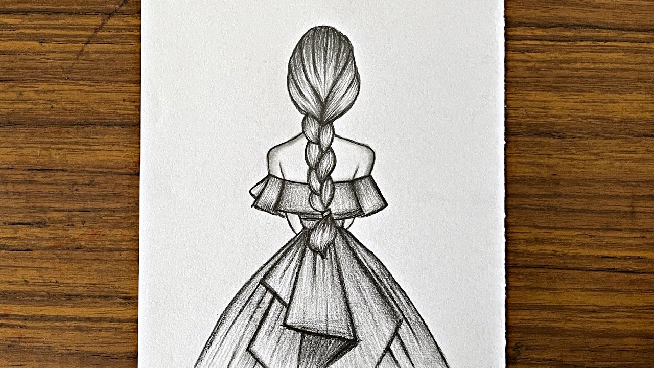 How to draw a girl with beautiful dress || Easy drawing ideas for beginners || Easy girl sketch