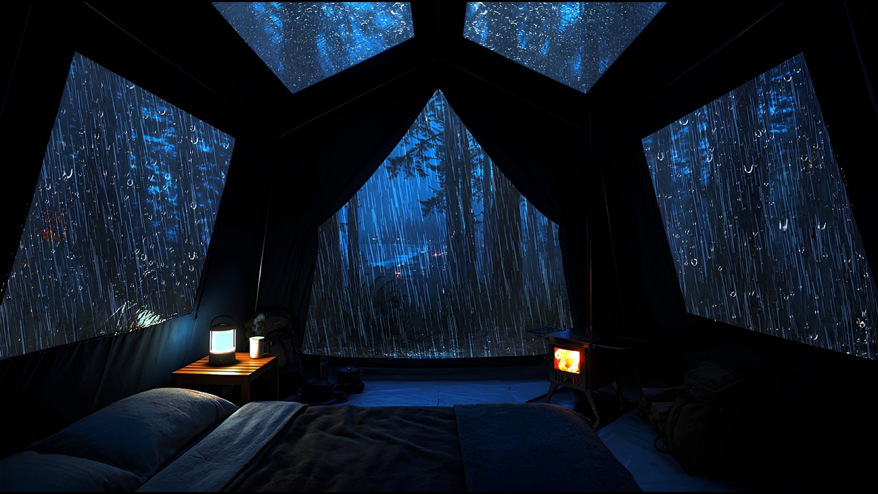 🔴 Dark Endless Rain Around a Cozy Woodland Shelter with Immersive Rain Sounds