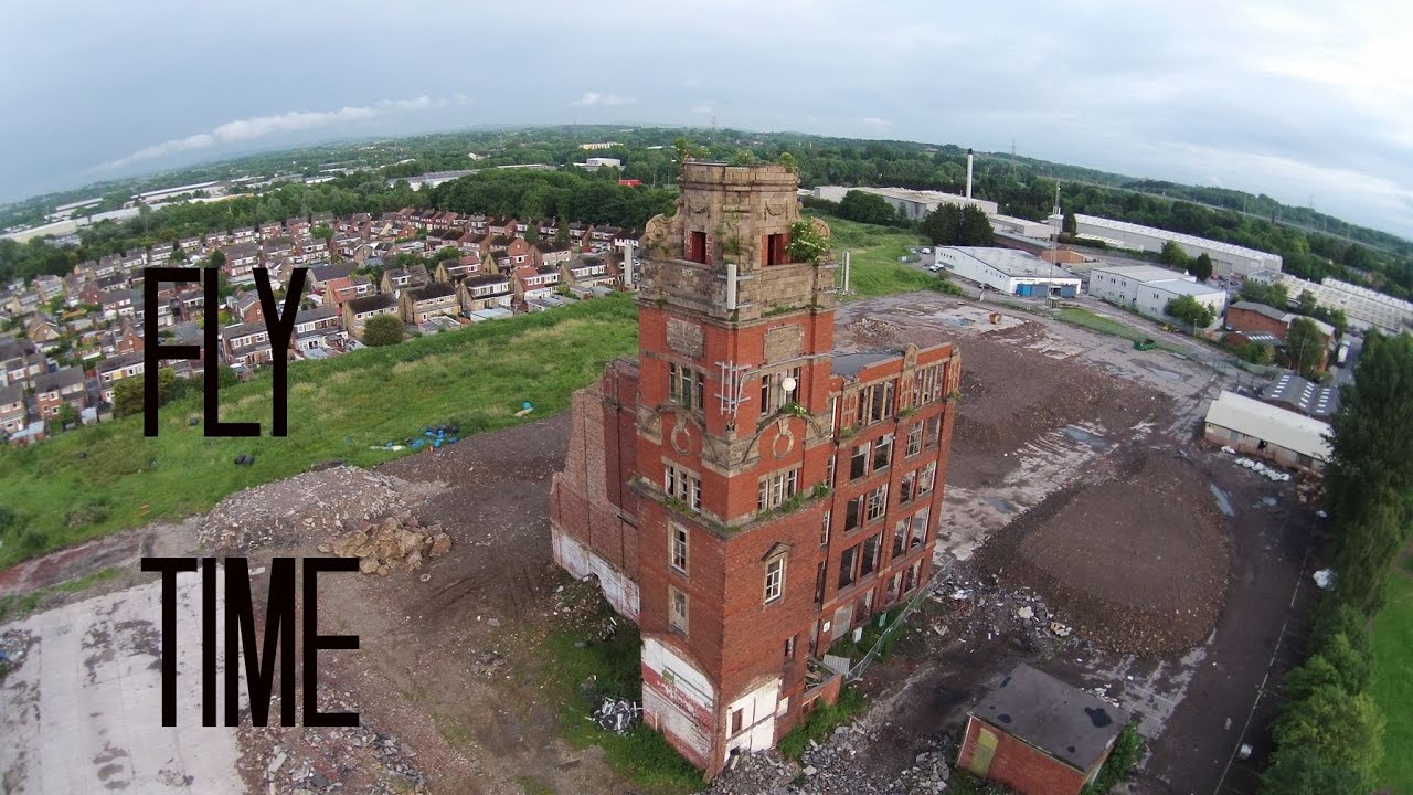 Flying Quadcopter over abandoned mill in Bamber Bridge