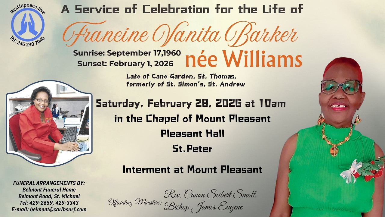 Live Stream of Funeral Service for Francine Vanita Barker nee Williams