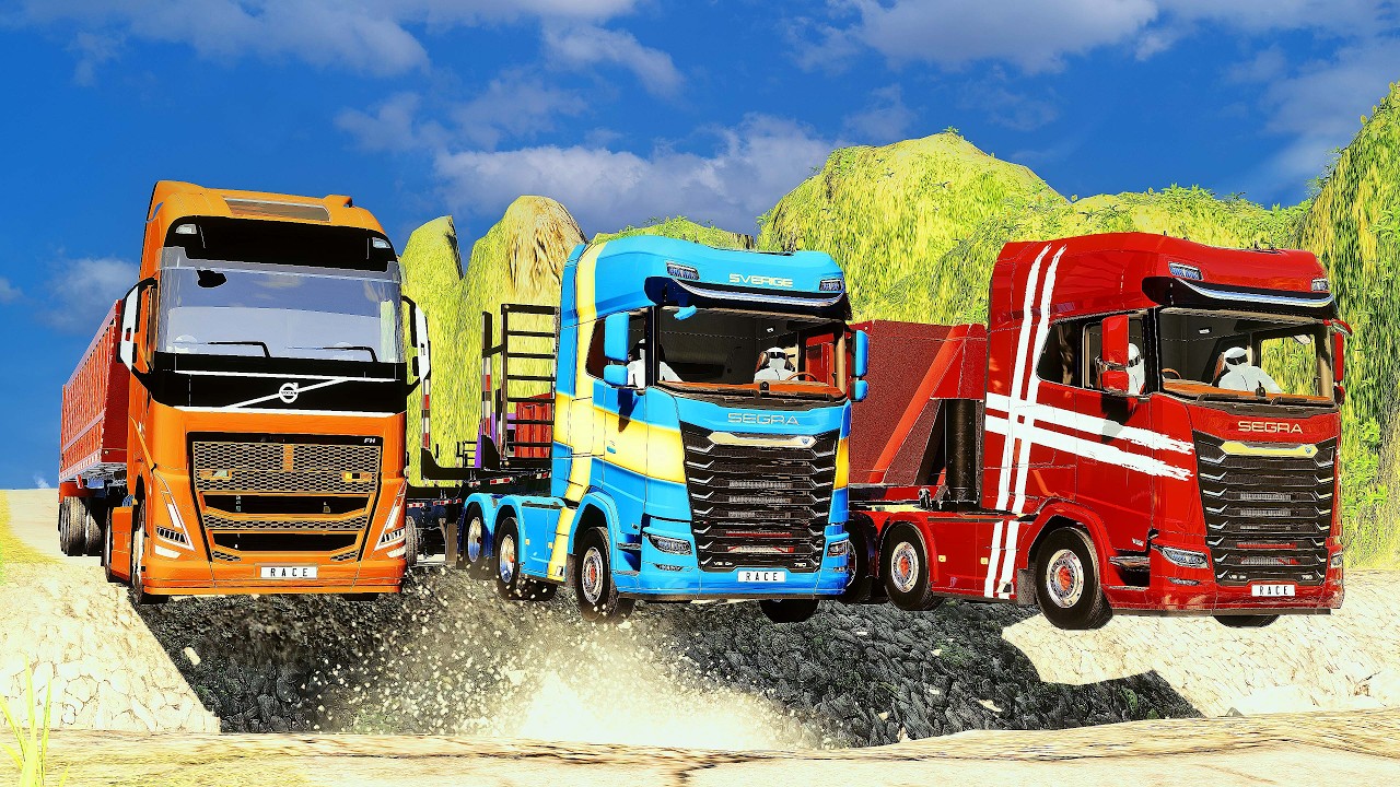 R.a.c.e : Volvo vs. Scania Realistic Brutal Race ❗ ◾Police Chase ◾Mad Cars ◾Epic Jumps ❗BeamNG.drive