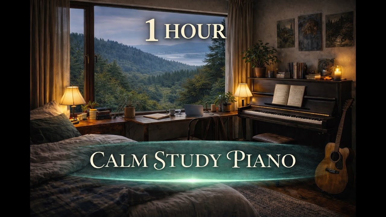 Calm Study Piano — Cozy Room Ambience for Focus & Reading (1 Hour)