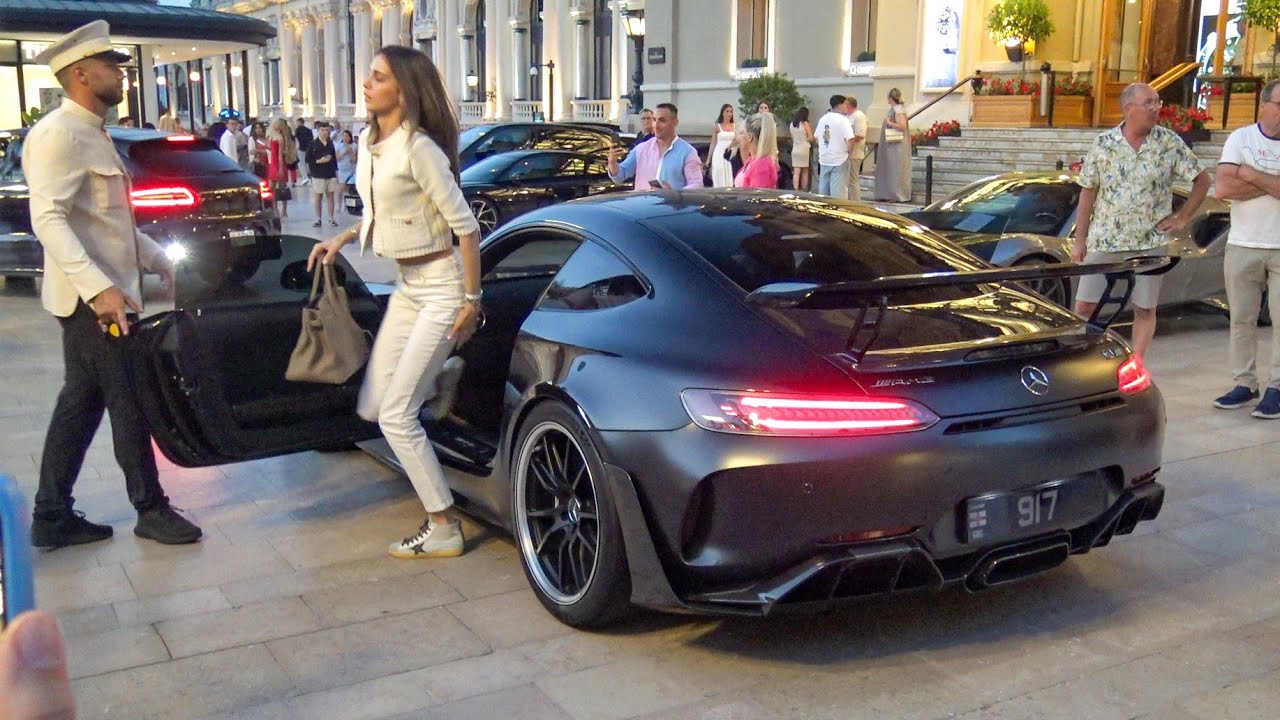 Billionaire Couple arriving in their MERCEDES AMG GTR PRO at Casino de Monaco!!