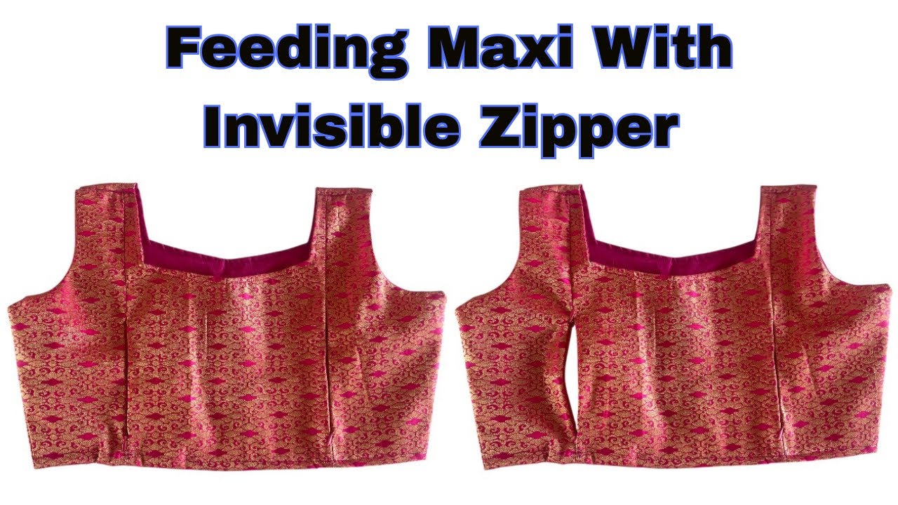 Feeding Top Cutting and Stitching with Invisible Zipper|Feeding Zip Attachment in Kurti|Feeding Maxi