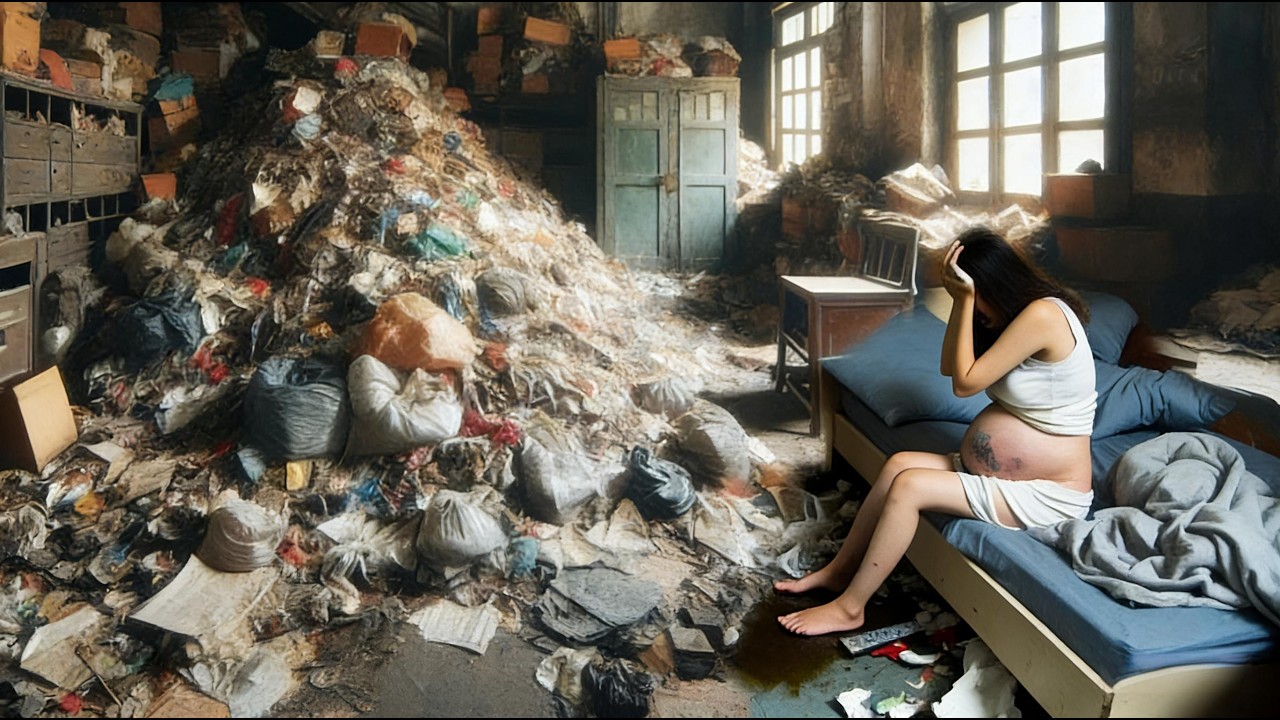 The poor pregnant woman, after being abandoned, has to live in a pile of garbage.